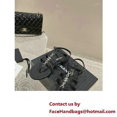 Chanel Satin, Metal  &  Strass Thong Sandals G40128 Black 2023